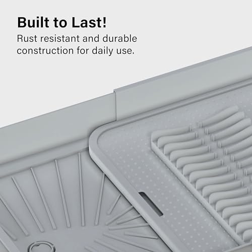 Extendable Dish Drainer Rack Foldable Dish Draining Rack with Removable Cutlery Holder Adjustable Dish Draining Board Rack with Swivel Drainage Spout Space-Saving Kitchen Drying Rack Light Grey - Image 3