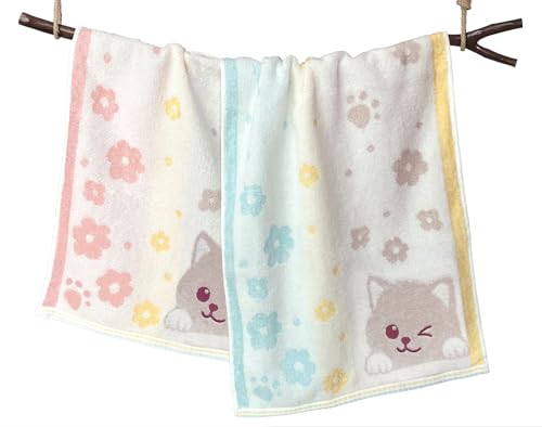Kissvian 2 Pack Cat Cotton Hand & Face Towels 29.5x13.4 in