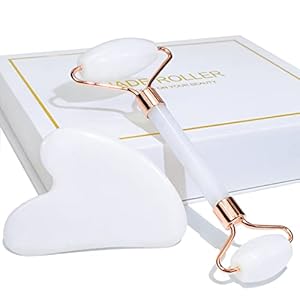 BAIMEI Gesichtsroller & Gua Sha Set, Jade Gesichtsroller Beauty Massage Tool, für Gesicht, Hals und Körpermuskulatur…