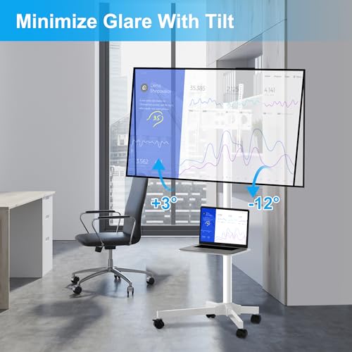 Image of Mobile TV Carts on Wheels for 21-60 Inch Flat /Curved Panel Screens TVs - Height Adjustable Floor Trolley Stand with Shelf Holds up to 77lbs - Max VESA 400x400mm, White