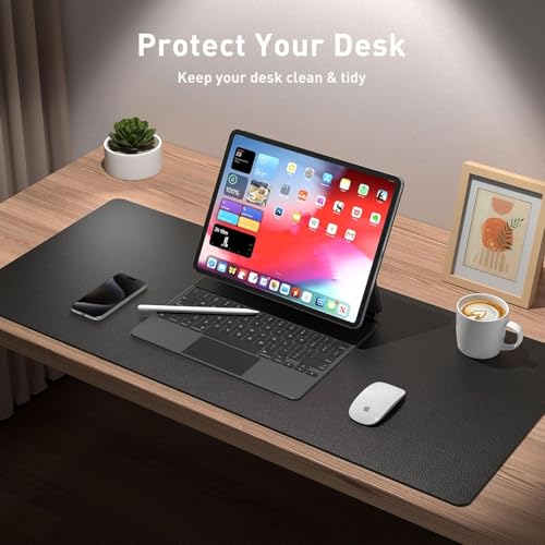 Image of Vegan Leather Desk Mat | Large Reversible Mouse Pad & Computer Table Protector | Dual-Side Waterproof Extended Laptop Pad with Edge-Stitched Design