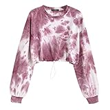 ZAFUL Damen Pullover Sweatshirt, Toggle Drawstring Drop Schulter Ernte Sweatshirt (Tie Dye-Rot, M)