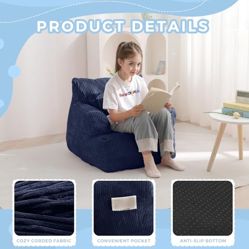 Image of MAXYOYO Kids Bean Bag Chair, Stuffed Bean Bag Sofa, Navy, Standard | Bean Bag Chair for Boys and Girls, Lazy Sofa with Pocket Floor Chair for Gaming, Reading