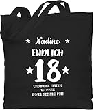 Baumwolltasche - 18. Geburtstag - Endlich 18 und meine Eltern wohnen immer noch bei mir - eigener Name und Sterne - weiß - Unisize - Schwarz - personalisierte geschenke mädchen zum 18.geburtstag