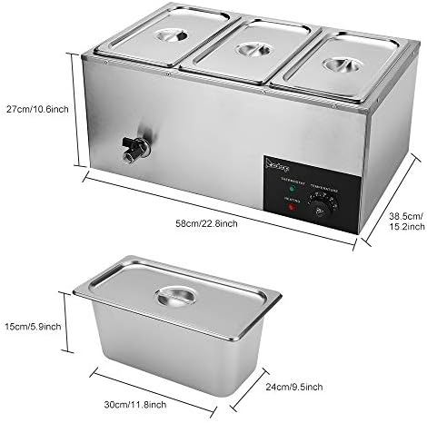Bonnlo 21QT 3-Pan Electric Commercial Food Warmer, 110V Stainless Steel Bain Marie Buffet, 6.9 QT/Pan Stove Steam Table with Temperature Control & Lid for Parties, Catering, Restaurants