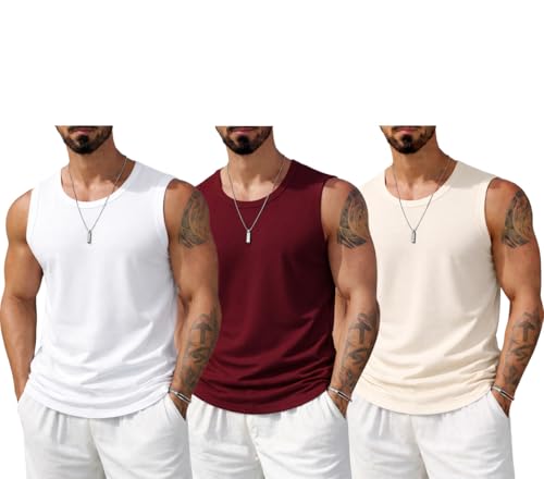 Image of Veirdo Men's Sleeveless Cotton T-Shirt, Solid Plain Sando for Beach Wear, Casual Wear & Summer Comfort, Comfortable Fabric (Sizes S to 2XL) (Pack of 3)
