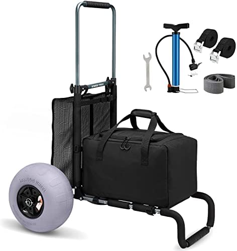 Kings Trek Beach Cart with Big Wheels for Sand, Foldable Beach Wagon Cart with 12 Inch Balloon Tires, Rust Free Utility Cart - 20.1" x 14.6" Cargo Deck & 165 LBS Loading Capacity