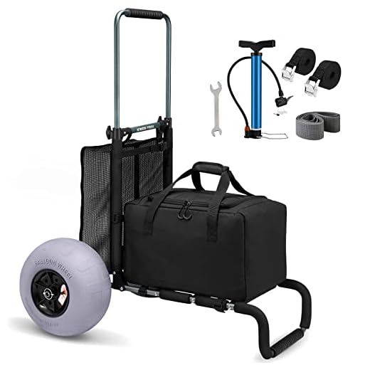 Kings Trek Beach Cart with Big Wheels for Sand, Foldable Beach Wagon Cart with 12 Inch Balloon Tires, Rust Free Utility Cart - 20.1" x 14.6" Cargo Deck & 165 LBS Loading Capacity