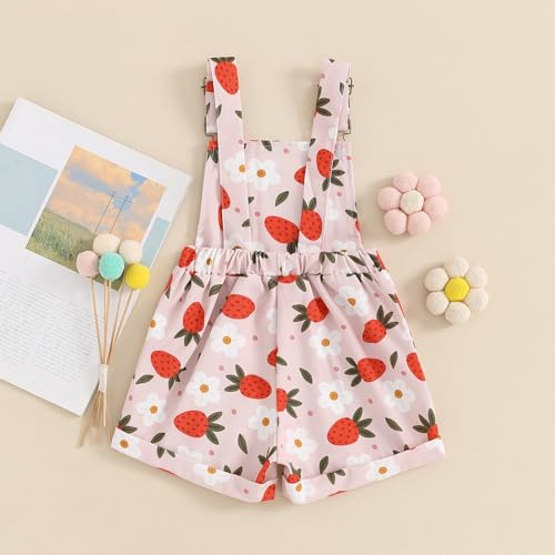 Image of Ayalinggo Toddler Baby Girl Sunflower Print Overalls Shorts with Pocket Suspender Trousers Cute Summer Clothing Outfit