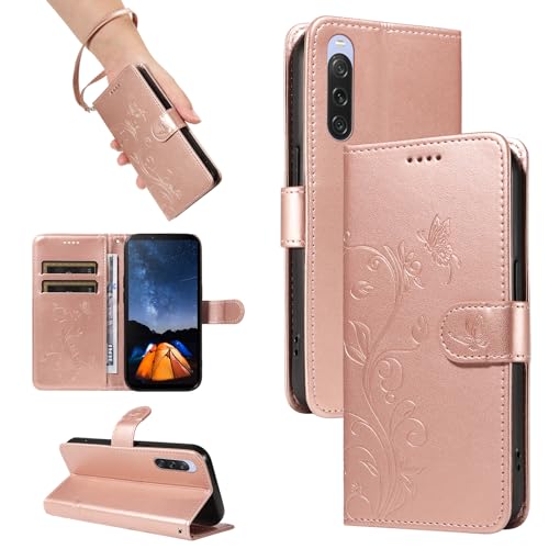 SRISHP Coque pour Sony Xperia 10 V, Housse Etui Portefeuille Cuir PU Multifonction, Magnétique Étui de Protection Compatible avec Sony Xperia 10 V, Or Rose