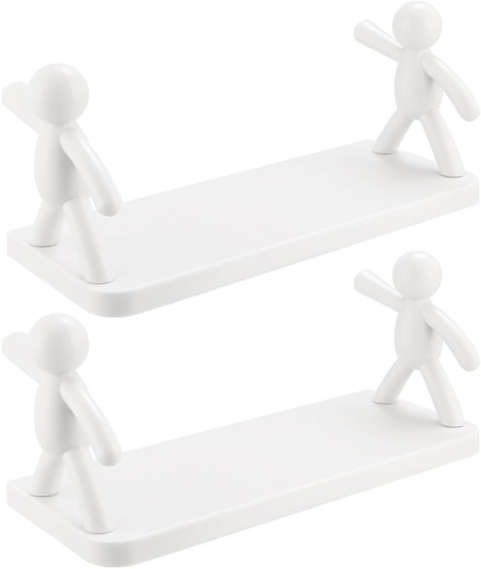 2pcs White PP Wall Shelf, No Drilling Hanging Xmas Storage for Garage