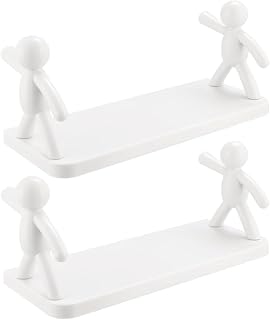 OSALADI 2pcs White PP Floating Wall Mounted Shelves, No Drilling Xmas | Simple Classic Storage, Bedroom Bathroom Living Room Kitchen Use, Easy Install and Remove, Housewarming Gift