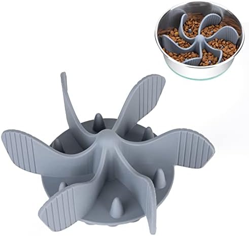Keegud Slow Feeder Dog Bowls Slow Eating Bowl Insert (Cuttable) Compatible with Regular Stainless Steel and Ceramic Bowl, for most small and Medium Dogs (not for smart dogs) - 36 suction cups, Grey