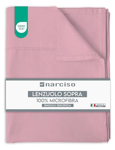 Narciso Sábana Encimera Individual 150 X 290 De Microfibra Monocolor Embossed, Sábana Sin Esquinas Individual, Transpirable E Hipoalergénica, Ropa De Cama Made In Italy Rosa