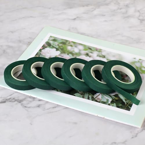 HXSEMAYIG 6 Rollen Blumenband von 1,27 cm, dunkelgrün, Blumenbänder zum Verpacken von Sträußen und Blumenhandwerk, Brautstrauß