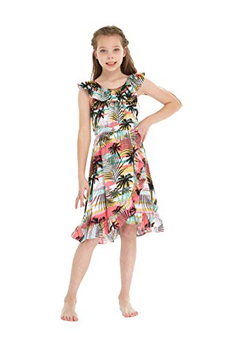 Girl Ruffle Wrap Hawaiian Luau Dress in Sunset
