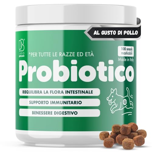 DB Labo Probiotici per Cani 100 Snack, Probiotico Digestivo Per Cani dona Benessere al tuo Fedele Amico a 4 Zampe, Fermenti Lattici Cane per Prurito Cutaneo, Allergie e Sistema Immunitario