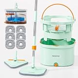 HoMettler Mop and Bucket Set | Spin Mop with Dual-Tank Clean/Dirty Water Separation | 6 Microfiber Pads for Deep-Cleaning Floors | Versatile Mops Triangular Head for Walls