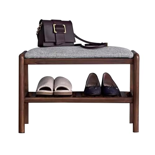 Banc à chaussures gris avec coussin pour rangement d'entrée