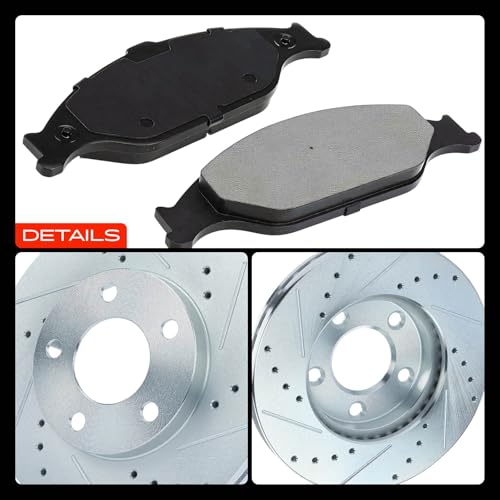 A-Premium 10.87 inch (276 mm) Front Drilled and Slotted Disc Brake Rotors + Ceramic Pads Kit Compatible with Select Ford Models - Mustang 1999 2000 2001 2002 2003 2004, 6-PC Set by A-Premium - Image 9