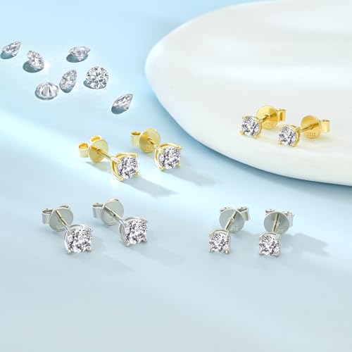 SHOWNII Diamond 4-Prong Lab-Grown Diamond Stud Earrings for Women 0.5CT 1CT 14K Gold Plated S925 Sterling Silver Screw Back Earrings(I-J Color, S1-VS2 Clarity) - Image 7