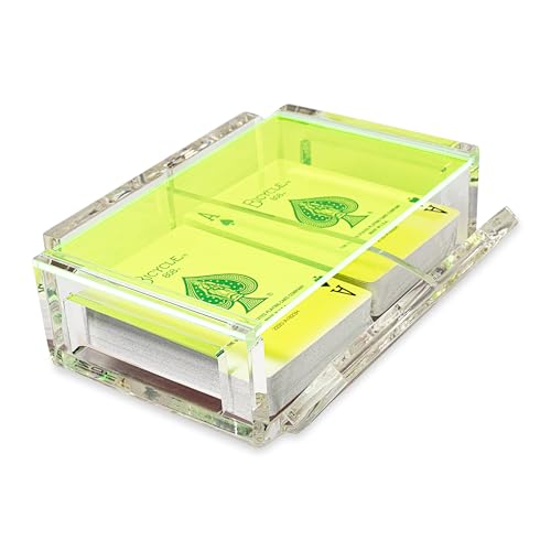La Canasta Set, Canasta Card Holder Tray with 2 Decks of Playing Cards in Acrylic Box with Sliding Lid and Revolving Base, Keeps Stack of Cards Organized, Easy Rotate and Spins Freely (Neon Green) -  Luxe Dominoes