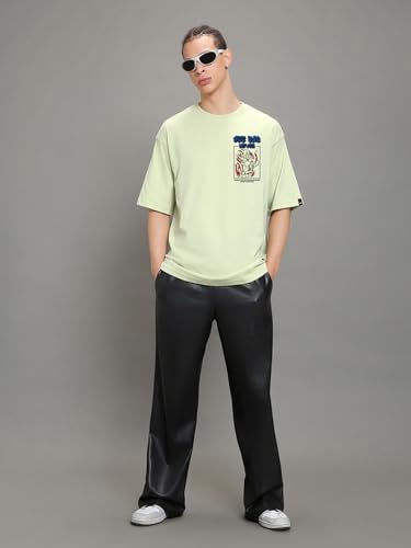 Image of Bewakoof Men's 100% Cotton Graphic Print Oversized Fit Round Neck T-Shirt