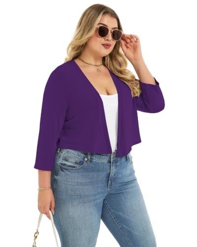 Image of Plus Size Shrugs for Women 3 /4 Sleeve Cropped Cardigan Knit Sweaters Open Front Bolero 2026