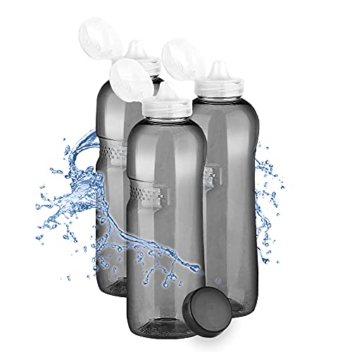 Kavodrink 3 x Tritan Trinkflasche 1,0L + Sportdeckel Wasserflasche schwarz Sportflasche BPA frei Flasche 1000ml