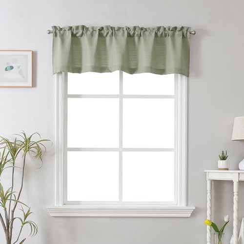 Chyhomenyc Light Green Valance for Windows, Light Filtering Faux Linen Solid Short Curtain Valance, Burlap Decorative Small Curtain for Kitchen Bathroom Laundry Basement, 60Wx12L inch, 1 Piece