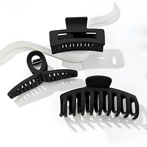 Image of Fashion Woman Hair Claw Clips for Thick Thin Hair,3 Styles Medium Large Black Women's Hair Accessoriess, Rectangular Banana Geometric Matte Aesthetics Variety Hairgrip (3PCS)