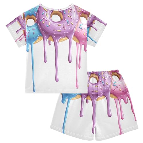Pajama Sets Short Sleeve Colorful Donuts with Sprinkles Soft Cotton Summer Sleepwear 2 Piece PJS Size 5-14T2
