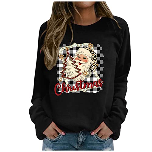 Pullover Damen Damen-Weihnachts-Make-up-Druck-Top-Bluse, langärmliges...
