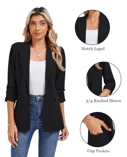 MINTLIMIT Blazers for Women Business Casual 3/4 Sleeve Open Front Work Office Suit Jackets with Pockets3