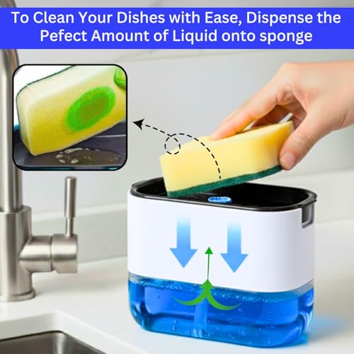 Image of Ranox Soap Dispenser for Kitchen Sink Accessories, Dish Wash Liquid Dispenser Pump 400ml with Sponge Holder, Bathroom Soap Dispensers, Kitchen Sink Organizer (White (Dishwasher))