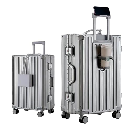 Valise à main avec cadre en aluminium (55 cm) – Valise rigide de 45 l avec porte-gobelet et support pour téléphone portable – Valise de voyage à roulettes de...