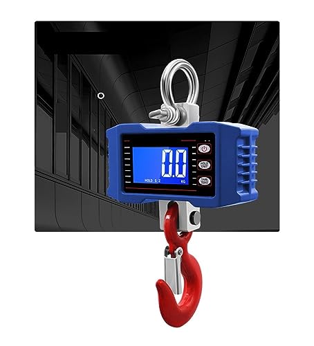 SGeneE Portable Digital Crane Scale 500Kg/1000Kg Digital Hanging Scale Crane Scale Portable Heavy Duty Crane Scale LCD Backlight Industrial Hook Scales Unit Change (LCD 500KG Blue 1)