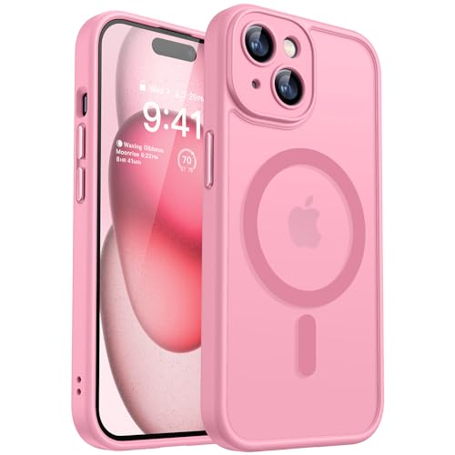 Image of CANSHN Magnetic for iPhone 15 Plus Case, Upgraded [Full Camera Protection] [Compatible with Magsafe] [Translucent Matte] Shockproof Protective Phone Case for iPhone 15 Plus 6.7 inch - Pink
