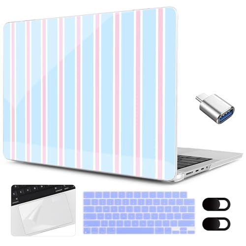 Image of MEEgoodo Case for M5 MacBook Pro 16 inch Case 2026 2024 2023 2021 with M5 M4 M3 M2 M1 Pro /Max Chip, Fit Model A3429 /A3428 /A3403 /A3186 /A2991 /A2780 /A2485, Pink and Blue Stripes