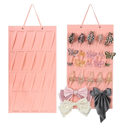 VRbeatter Pink Hanging Hair Claw Clips Organizer Holder, Wall/Door/Closet Storage, 64*35cm, Holds Many Banana Hair Clips & Accessories