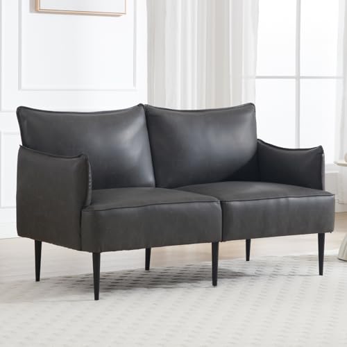 Ya-Home Sofá 2 Plazas Moderno de PU Cuero 120X70cm con Reposabrazos, Sofá de Salon con y Patas de Metal, Couch Chaise Longue para Salón/Oficina/Sala de Estar,Gris