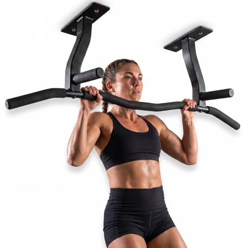 Ceiling Mount Pull Up Bar with Reversible Risers for 16 and 24 Inch Joists with Optimum Grip Spacing...