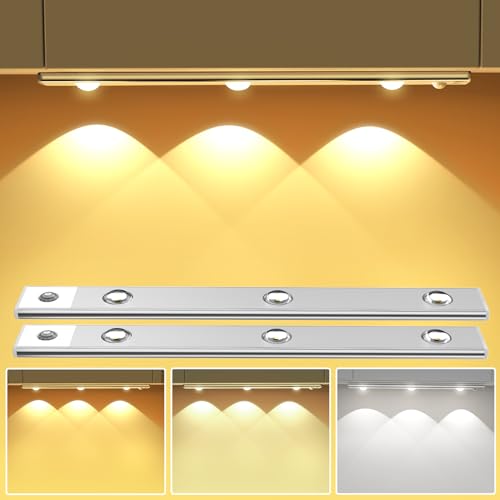 OUILA Dimmable Lampe Placard 30CM, 3 Couleur Réglable Luminosité Réglable 1200mAh USB Sans Fil LED Lampe de Placard avec Détecteur de Mouvement Veilleuse...