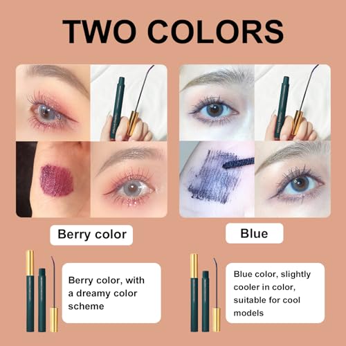 LFCFBH 2PCS Burgundy Mascara, Long Lasting Fiber Mascara Anti-Smear, Waterproof Curling and Volumizing Mascara(Blue, Berry) - Image 6