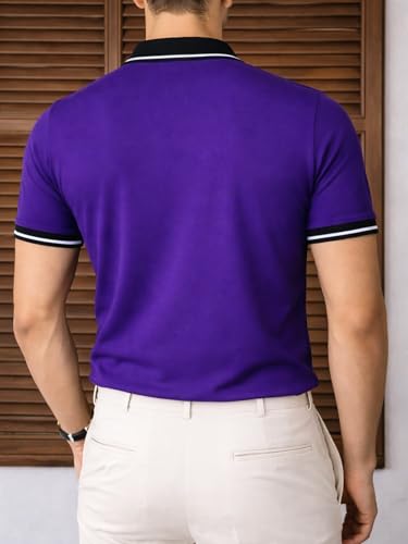 Image of Veirdo Men's Polo T-Shirt Regular Fit with Contrast Pattern & Striped Trim on Collar and Half Sleeves, Stylish Solid Casual, Weekend & Outdoor Wear (Sizes S to 2XL)