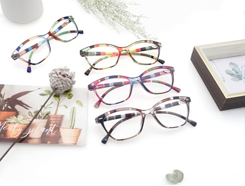 Image of HEEYYOK Women Reading Glasses 4 Pack Colorful 2.75 Readers,Beautiful Pattern Cat Eye Glasses for Reading Lightweigth Flexible Spring Hinge Well Wear Look Younger