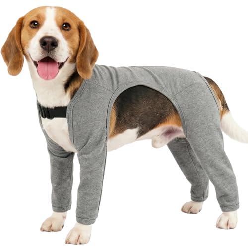 Image of BRKURLEG 4-Leg Dog Recovery Suit, Anti-Licking Surgical Onesie, Grey XL