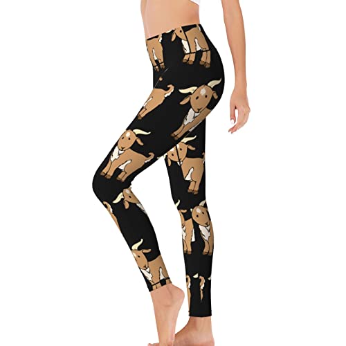 Goat Cartoon Women's Yoga Pants Capri Leggings High Waist Tights Skinny Pants Black