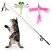 Pawaboo Bacchette da Gioco per Gatti, 4 Pezzi Giocattoli Interattivi con Piume Rettrattile Bacchette per Gatti, Bacchette Asta Telescopica con Pesce Libellula Piuma, Rosa/Magenta/Verde