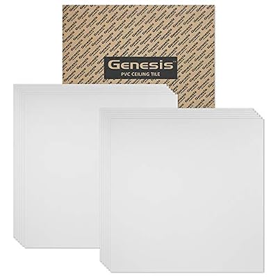 Genesis 2ft x 2ft Smooth Pro White Ceiling Tiles - Easy Drop-in Installation – Waterproof, Washable and Fire-Rated - High-Grade PVC to Prevent Breakage - Package of 12 Tiles